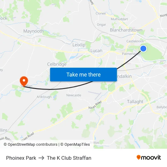 Phoinex Park to The K Club Straffan map