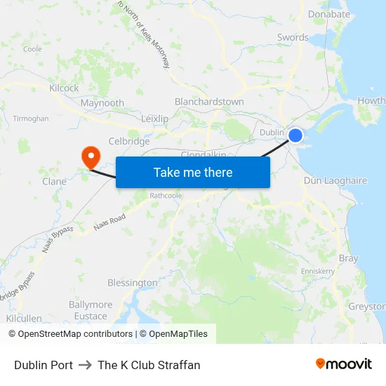 Dublin Port to The K Club Straffan map