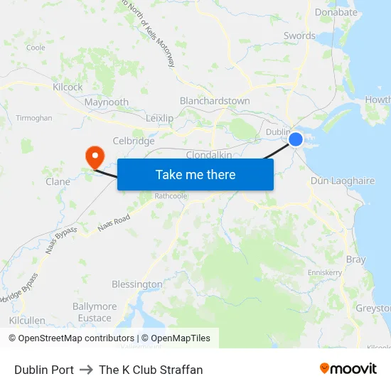 Dublin Port to The K Club Straffan map