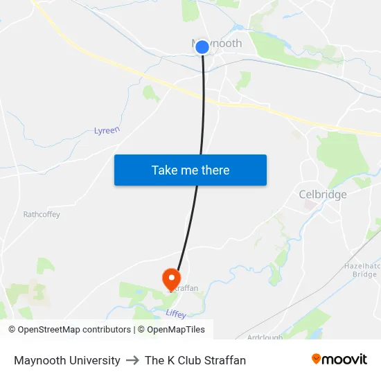 Maynooth University to The K Club Straffan map