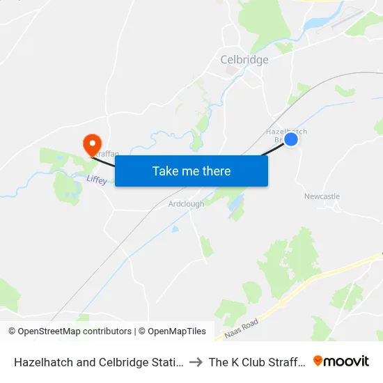 Hazelhatch and Celbridge Station to The K Club Straffan map