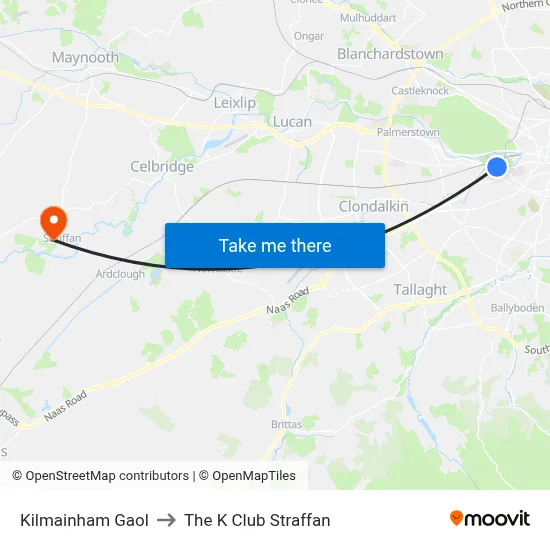 Kilmainham Gaol to The K Club Straffan map
