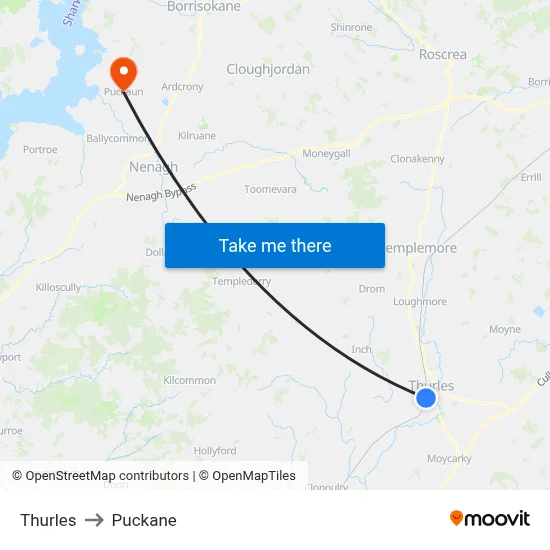 Thurles to Puckane map