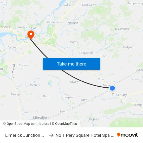 Limerick Junction Station to No 1 Pery Square Hotel Spa Limerick map
