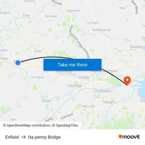 Enfield to Ha penny Bridge map