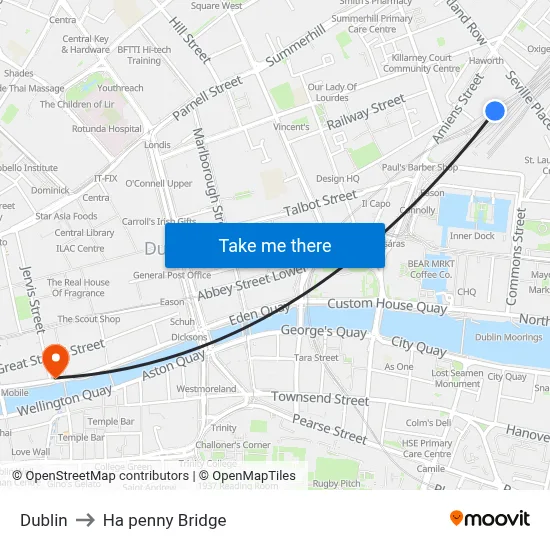 Dublin to Ha penny Bridge map