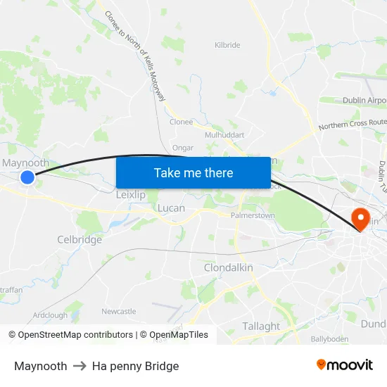 Maynooth to Ha penny Bridge map