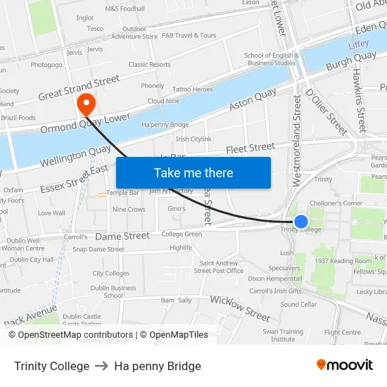 Trinity College to Ha penny Bridge map