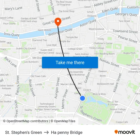 St. Stephen's Green to Ha penny Bridge map