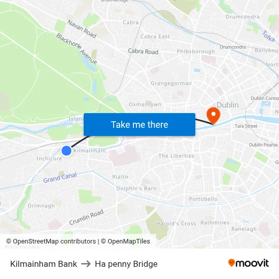 Kilmainham Bank to Ha penny Bridge map