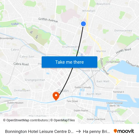 Bonnington Hotel Leisure Centre Dublin to Ha penny Bridge map