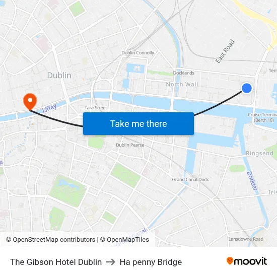 The Gibson Hotel Dublin to Ha penny Bridge map