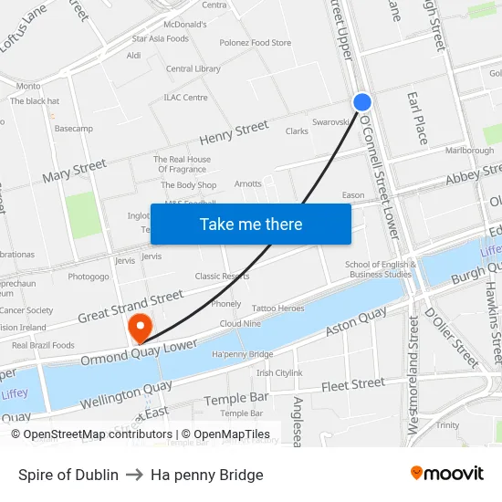 Spire of Dublin to Ha penny Bridge map