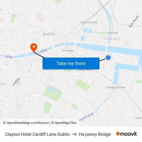 Clayton Hotel Cardiff Lane Dublin to Ha penny Bridge map