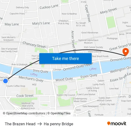 The Brazen Head to Ha penny Bridge map