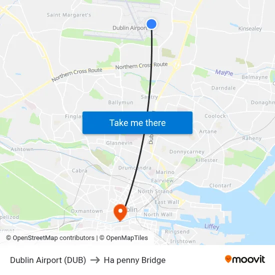 Dublin Airport (DUB) to Ha penny Bridge map