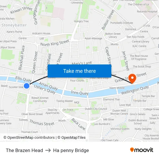 The Brazen Head to Ha penny Bridge map
