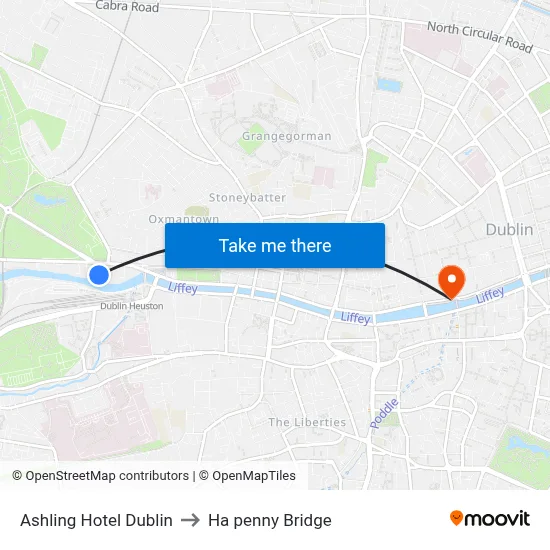 Ashling Hotel Dublin to Ha penny Bridge map