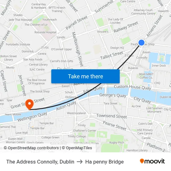 The Address Connolly, Dublin to Ha penny Bridge map