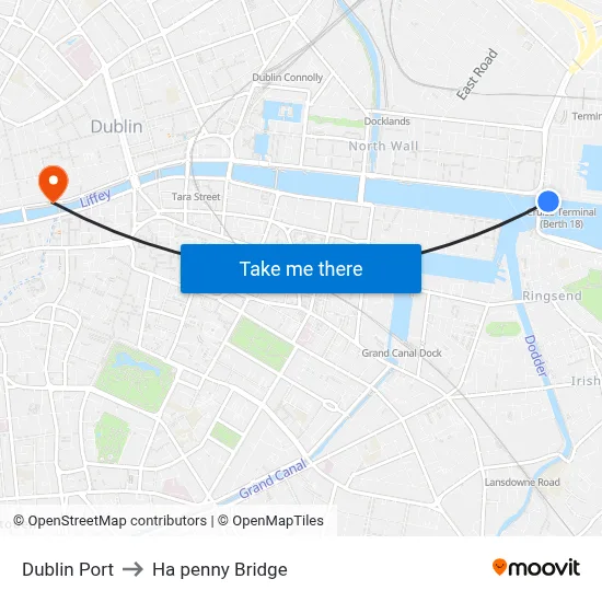 Dublin Port to Ha penny Bridge map