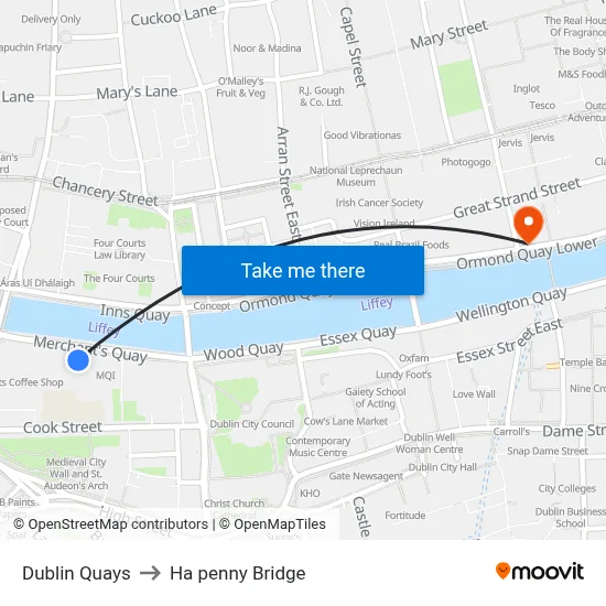 Dublin Quays, Merchant's Quay Dublin 8 8 to Ha penny Bridge map