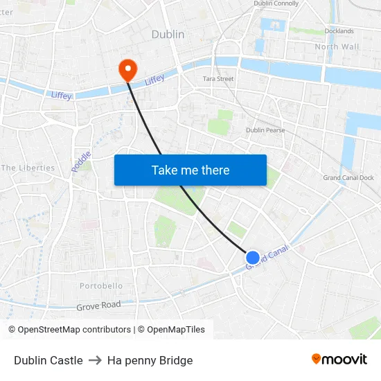 Dublin Castle to Ha penny Bridge map