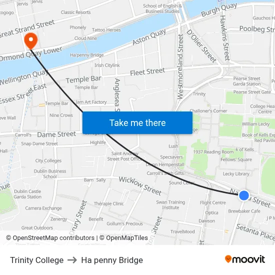 Trinity College to Ha penny Bridge map