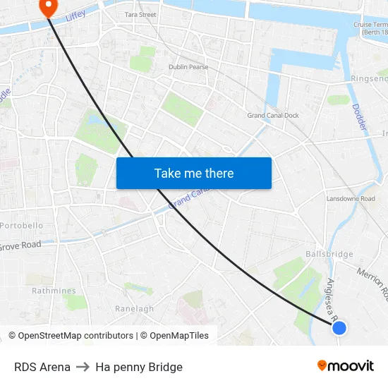 RDS Arena to Ha penny Bridge map