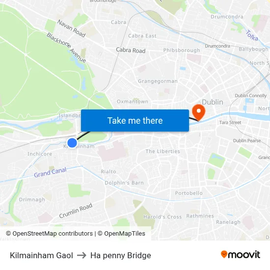 Kilmainham Gaol to Ha penny Bridge map