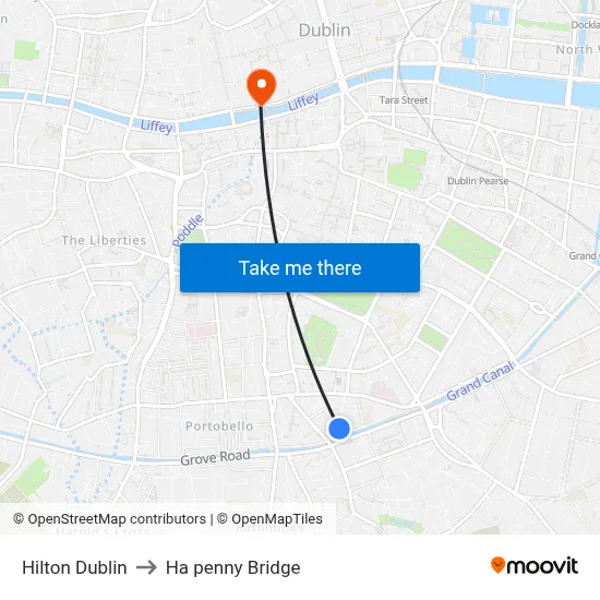 Hilton Dublin to Ha penny Bridge map