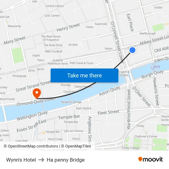Wynn's Hotel to Ha penny Bridge map