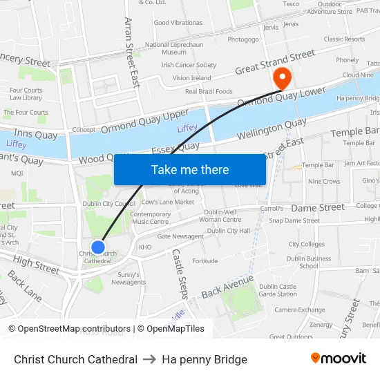 Christ Church Cathedral to Ha penny Bridge map