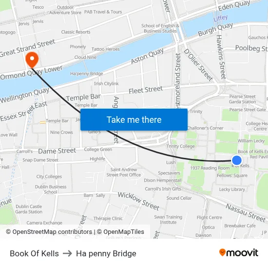 Book Of Kells to Ha penny Bridge map