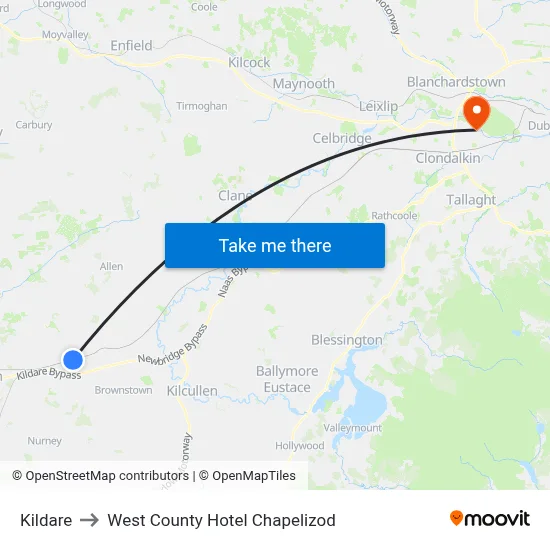 Kildare to West County Hotel Chapelizod map