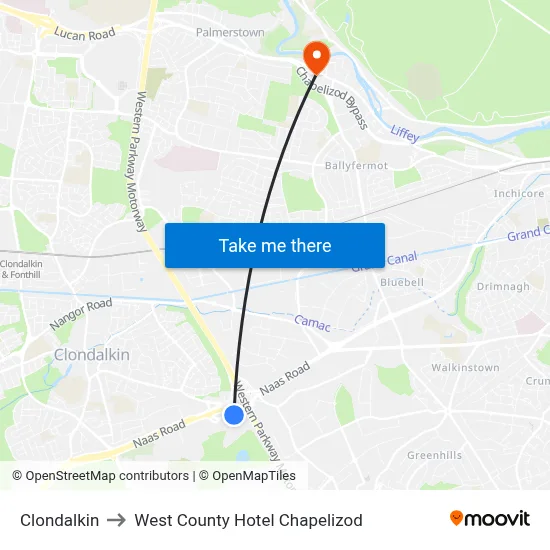 Clondalkin to West County Hotel Chapelizod map