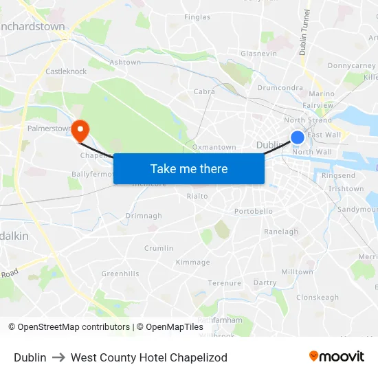 Dublin to West County Hotel Chapelizod map