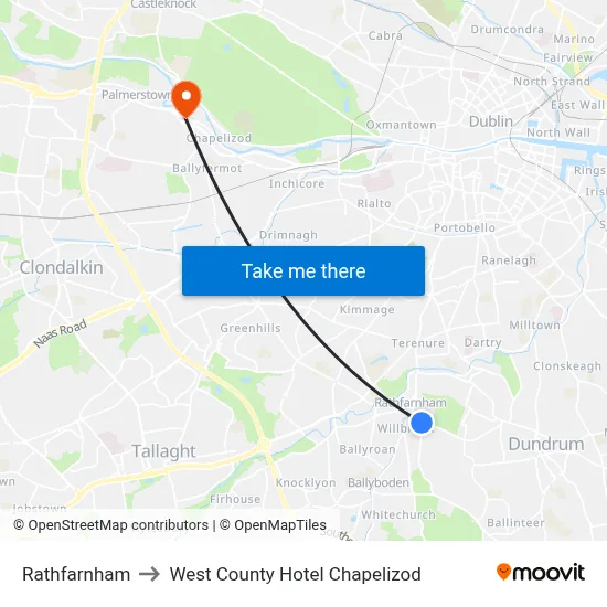 Rathfarnham to West County Hotel Chapelizod map