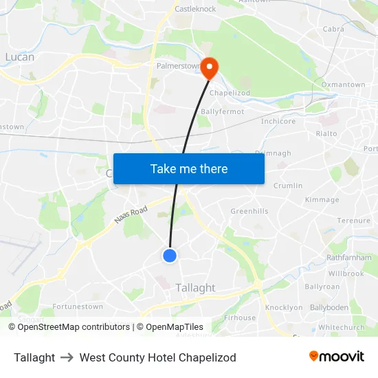 Tallaght to West County Hotel Chapelizod map