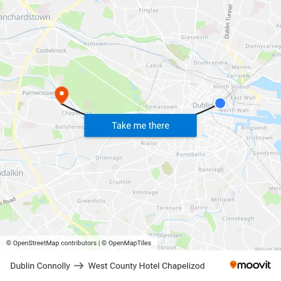 Dublin Connolly to West County Hotel Chapelizod map