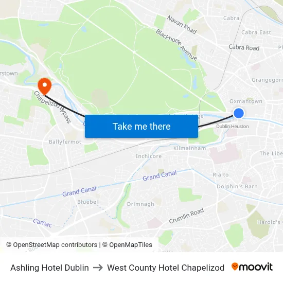 Ashling Hotel Dublin to West County Hotel Chapelizod map