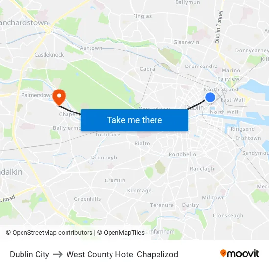 Dublin City to West County Hotel Chapelizod map