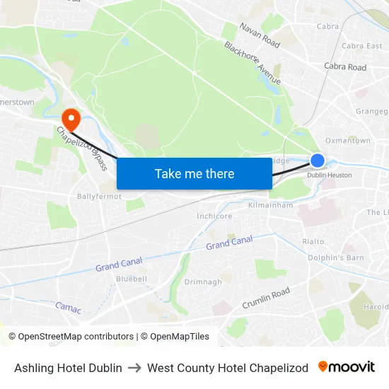 Ashling Hotel Dublin to West County Hotel Chapelizod map