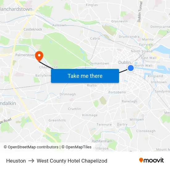 Heuston to West County Hotel Chapelizod map