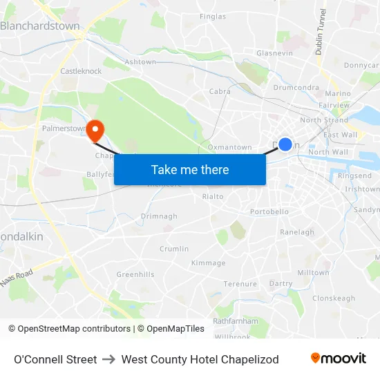 O'Connell Street to West County Hotel Chapelizod map
