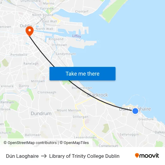 Dún Laoghaire to Library of Trinity College Dublin map