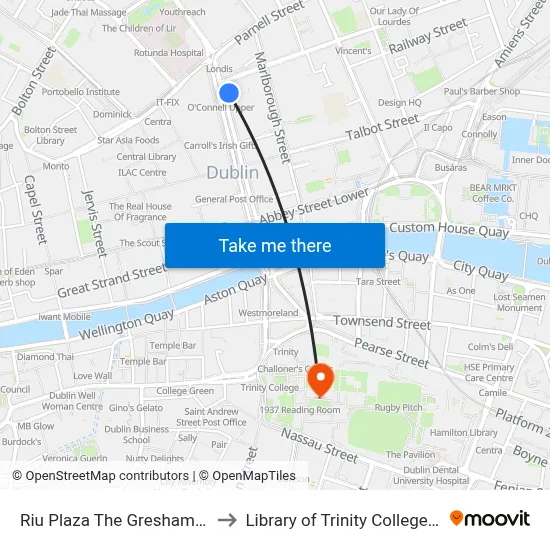 Riu Plaza The Gresham Dublin to Library of Trinity College Dublin map