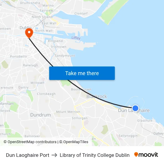 Dun Laoghaire Port to Library of Trinity College Dublin map