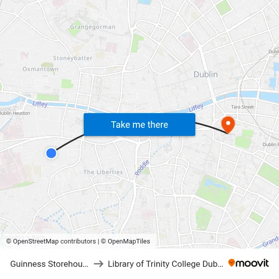Guinness Storehouse to Library of Trinity College Dublin map