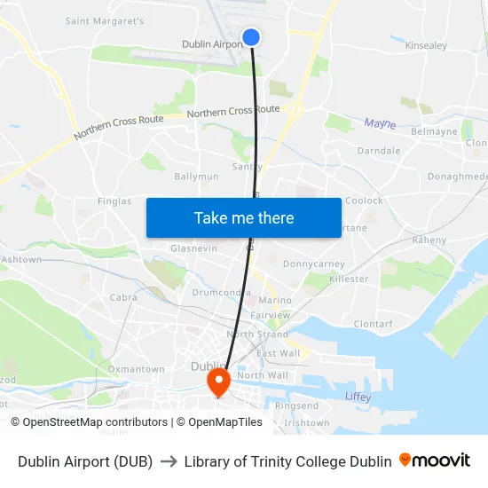 Dublin Airport (DUB) to Library of Trinity College Dublin map