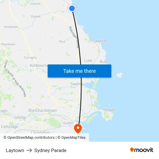 Laytown to Sydney Parade map